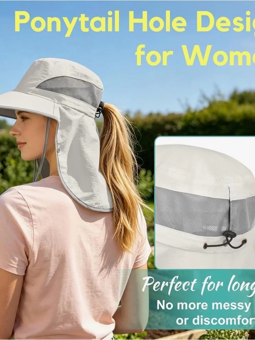 Set of 2 Sun Protection Wide Brim Hat with Neck Flap - Light Gray & Dark Gray - Picture 6 of 8